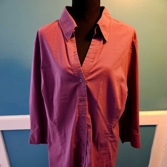 Worthington Plumb Button-Up, 3/4 Sleeve, Size 3X - Picture 1 of 4